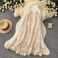K-style heavy industry cut outknitting crochet skirt women's summerhigh waistslimming look a-line skirt tassel patchwork medium long