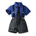 Boys' summer outfit set: new kids' short-sleeve shirt and overalls - stylish summer look for boys, includes tie (perfect for mid-sized children)