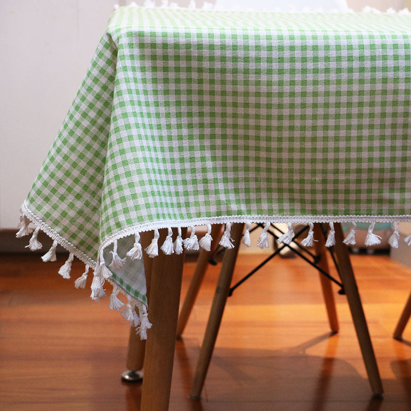 Ins tablecloth fabric cotton and linen small fresh scandinavian style populargirl heart plaid coffee table dining table dormitory desk mat