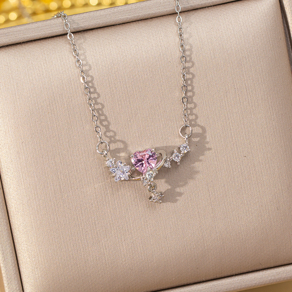 Copper inlaid zirconium four-leaf clover necklace for women, titanium steel real gold plating popularinsfashion flower exquisite sweater chain jewelry