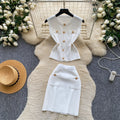 Pure desire style silmsweet season metal buckle sleeveless tops hip cover skirt knittingtwo-piece set women's summersuit