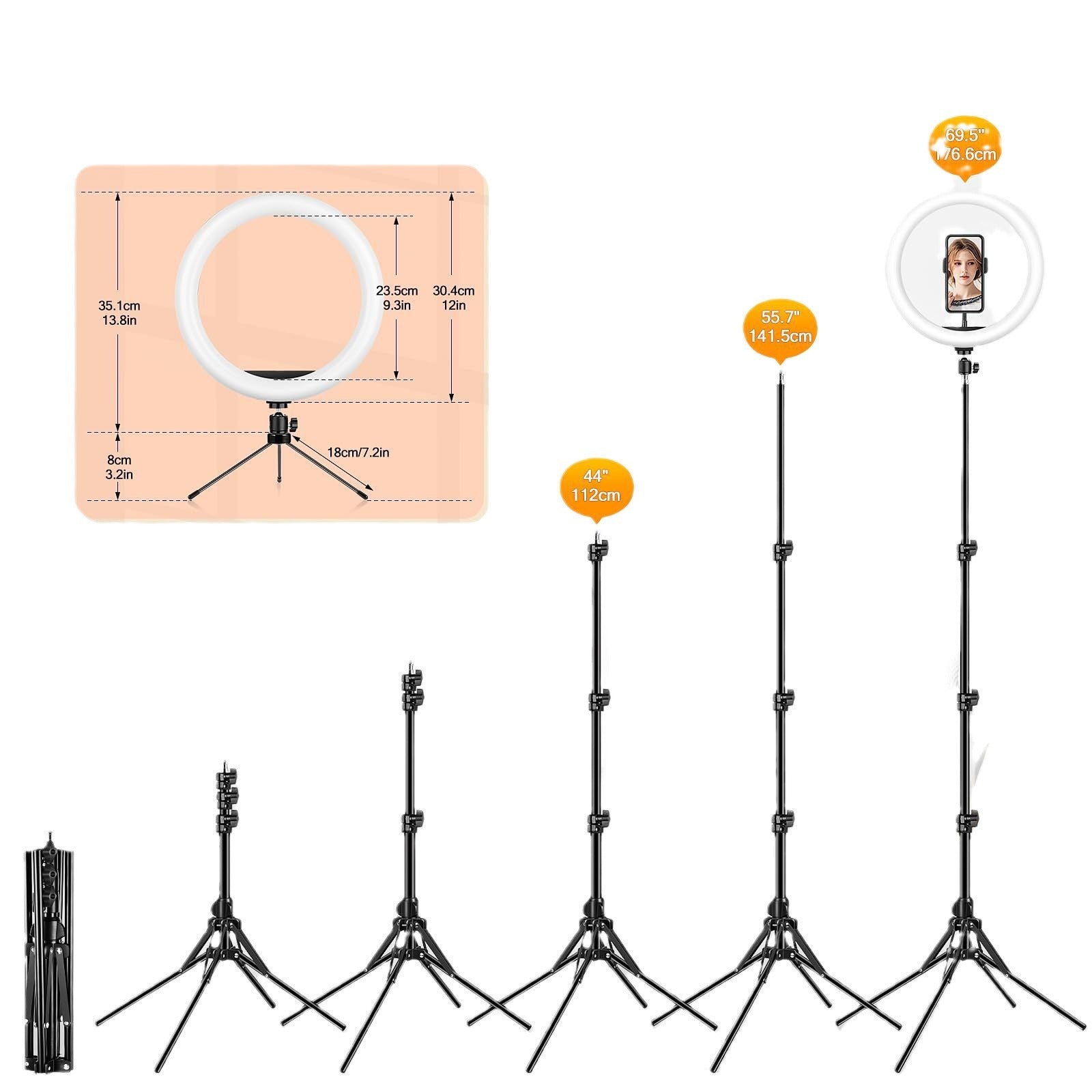 Cross-border 12 inch ring light ring filling light live stream bracket photo beauty lighting mobile phone filling light