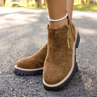 cross-border round toe side zipper martin boots ankle boots chunky heel new autumn/winter plus size women's ankle boots for export