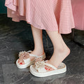 Women's platform slides - two-tone floral design, new summer collection, versatile fashion, flat, non-slip, student style, beach sandals