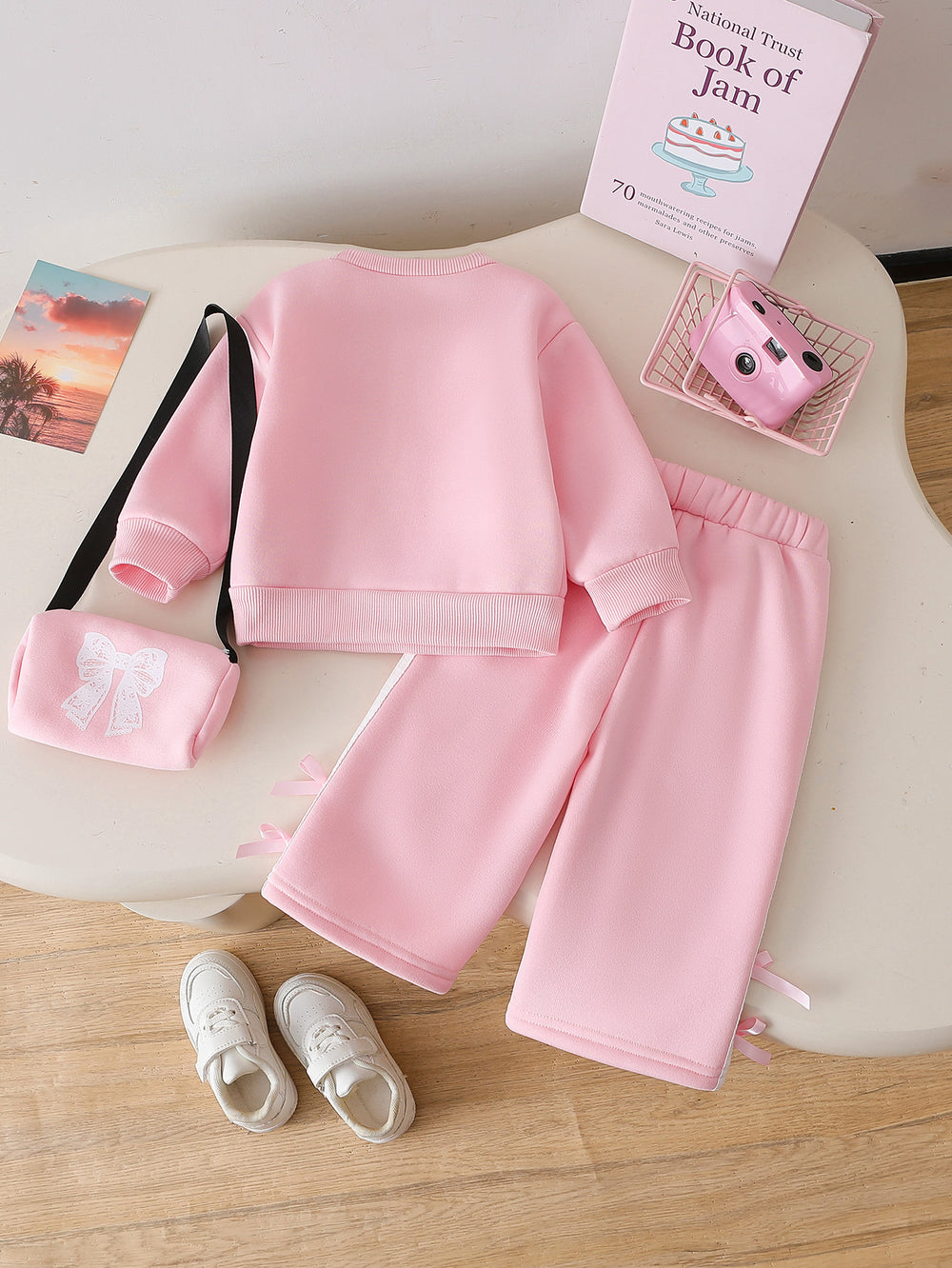 cross-border hot seller: autumn new bowknot sweatshirt crewneck set - three-piece outfit with pants and matching bag