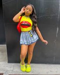 European and american cross-border women's fashion:  summer sexy hot girl style pleated skirt with gradient denim detail