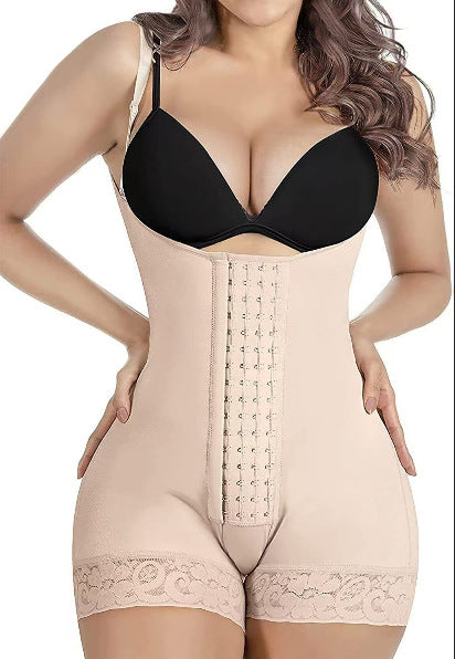new cross-border hip-lifting and tummy-control shapewear bodysuit - buttoned mesh body shaper with open crotch and butt-lifting corset