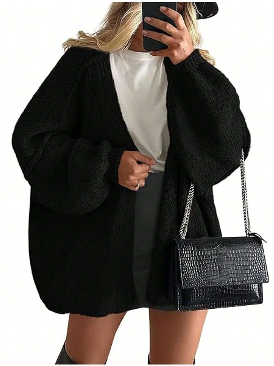 2025 fall/winter new european and american cross-border commute women's knitted top, european and american casual sweater cardigan, loose fit open front