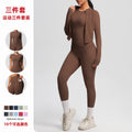 European and american new cloud-feel brushed short-sleeve activewear set: zip-up jacket, casual running top, and butt-lifting yoga leggings - women's 3-piece set