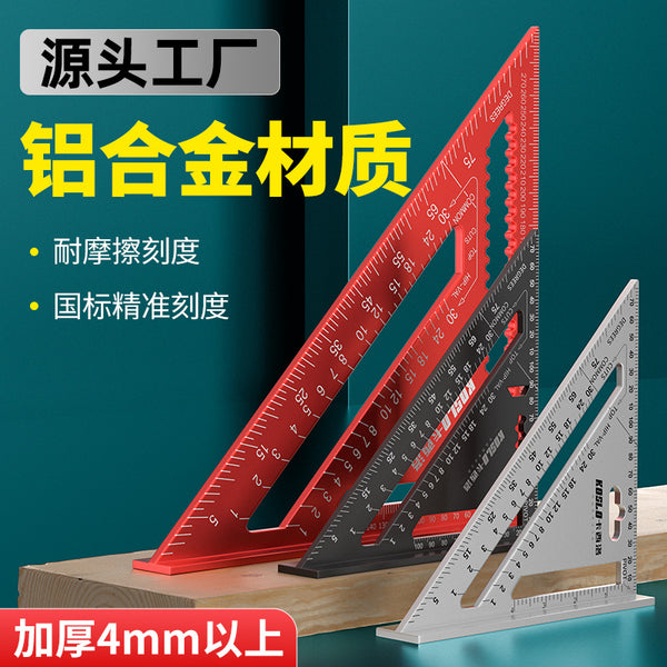 Source manufacturer Aluminum alloy triangular ruler Metric 7-inch 12-inch woodworking ruler 90-degree square ruler 45-degree angle ruler