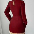 French ruffle trim heavy velvet mini dress - women's autumn/winter  retro style with gold buckle detail, slim fit