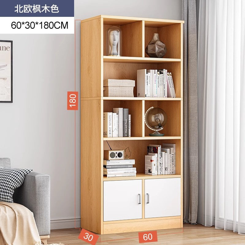 Simple bookshelf floor-to-ceiling against the wall, living room shelf layered storage rack, storage cabinet integrated, simple household bookcase