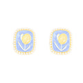 Blue tulip flower stud earrings with pearl accents - women's luxury, high-end, elegant earrings - new 2026 bestseller