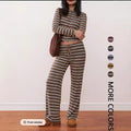fashionplaidcasualstripes single-breasted long sleevescardiganpantssuit for women