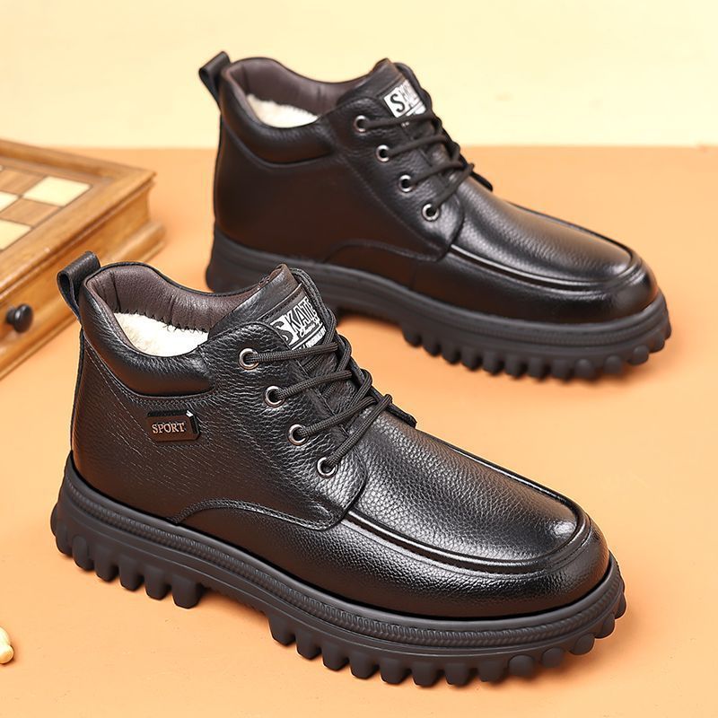 Genuine leather & wool 2025 autumn/winter new collection: couple's fashion casual sneakers, fleece-lined, extra thick, non-slip running shoes & ankle boots