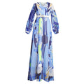 African plus sizeexportnew arrival women's chiffon   v neckprinting large swing long sleevesdress
