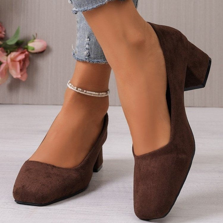 Export spring & fallnew arrival high heel thick heel square toe fashionflats women's k-style one-leg plus sizeexportfashion women's shoes