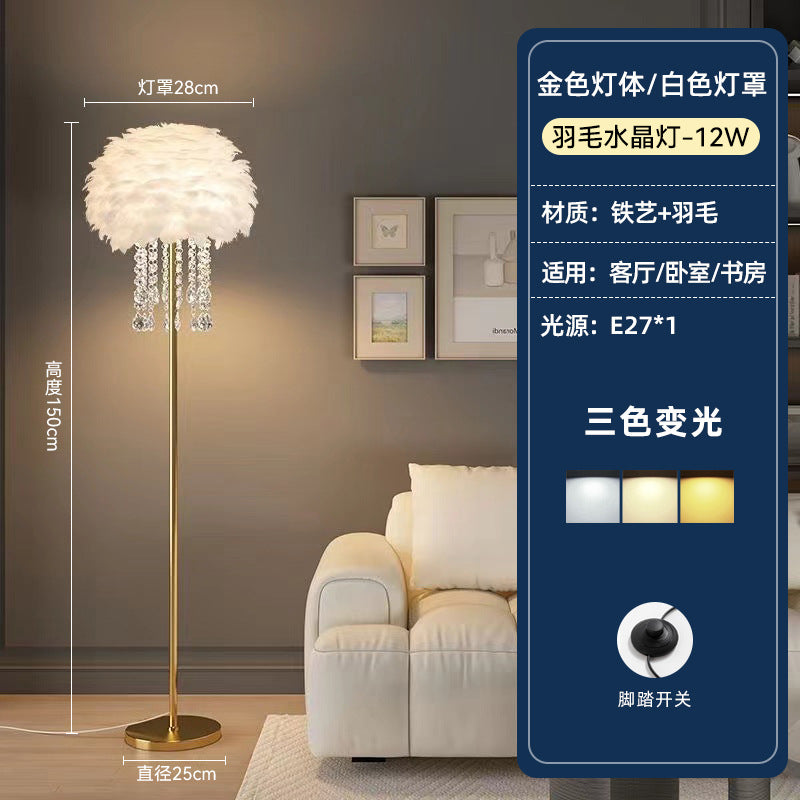 Floor lamp scandinavianaccessible luxurypopular feather lamp sofa living room lamp warm feeling storage vertical bedside atmosphere lamp