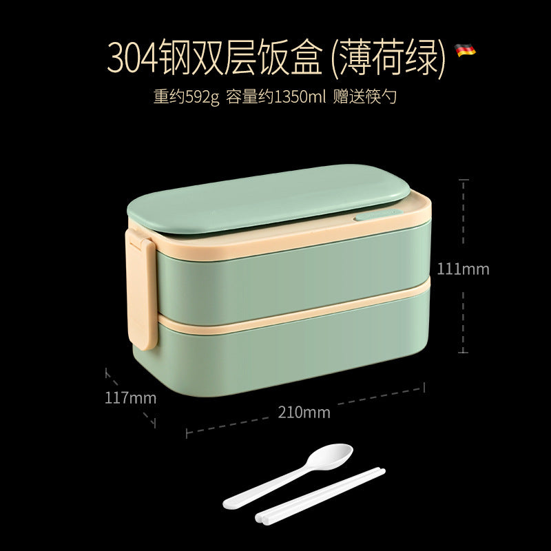304 stainless steel thermal insulation lunch box Office workers can microwave oven can be heated portable lunch box Double-layer student lunch box