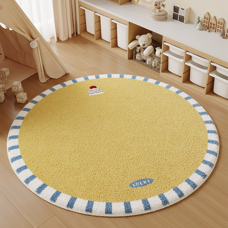 Cartoon faux cashmere round rug - perfect for bedroom bedside, study reading nook, cooling foot mat, living room sofa, or coffee table