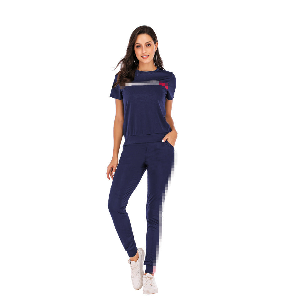 S3556 2020 summer hot selling european and american clothing cross-border minimalist fashion casual striped tracksuit set
