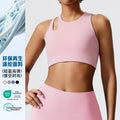 Eco-friendly recycled fabric cutout sexy yoga top with padded bra, wearable cross-back tank top, fitness activewear