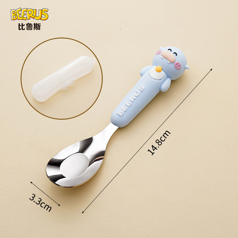 Cartoon 304 stainless steel chopsticks and spoon set - kids' dinnerware with original beerus collaboration design - wholesale