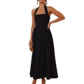 Fashion cross-border foreign trade   new elegant women's pure color square collar waist halter backless dress