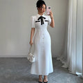 Pre-sale yang zi's same style shirt dress pleated classybowslong sleeves skirt waist long skirt