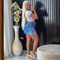 Fashion cross-border women's clothing  women's high waist denim skirt sexy hot girl multi-pocket workwear hip skirt