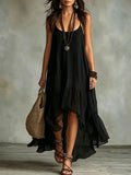 new cross-border  style bohemian vacation solid color cami dress with u-neck for women