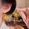 French retro petal metal flower hoop earrings - elegant, chic, niche, european & american style, versatile, high-end earrings for women