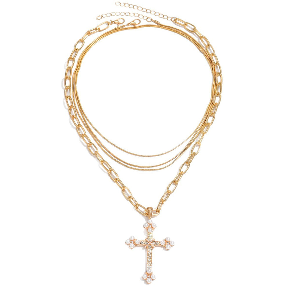 Sweater necklace for women wholesale european and american cross-border autumn and winter jewelry personalized punk diamond multi-layered cross pendant