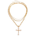 Sweater necklace for women wholesale european and american cross-border autumn and winter jewelry personalized punk diamond multi-layered cross pendant