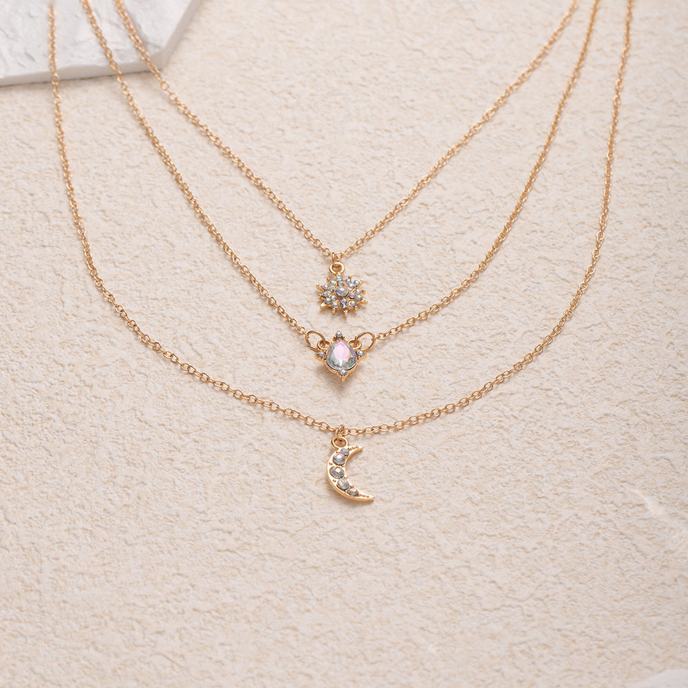Stackable star necklace wholesale - cross-border fashion jewelry for women - vintage multi-layered light luxury design with diamond-studded teardrop pendant