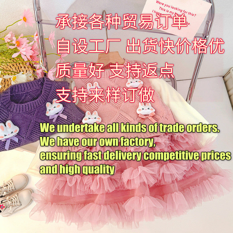 Girls' princess dress  new korean style round neck vest mesh skirt set little girl birthday dress spring and autumn