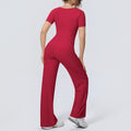 Fake two-piece sports short-sleeved yoga suit with chest pad, drawstring wide-leg straight-leg pants, quick-drying running fitness suit