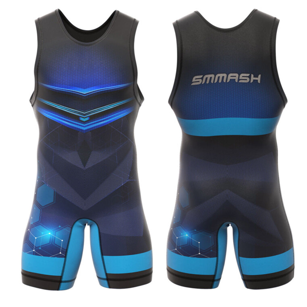 Sublimation full body print men's one-piece wrestling suit custom training weightlifting suit men's and women's free wrestling one-piece vest