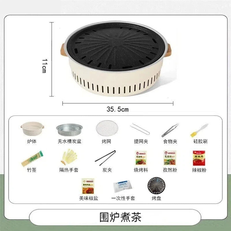 Outdoor camping style tea making by the stove zibo charcoal barbecue stove for home small multi-function smokeless barbecue grill heating stove