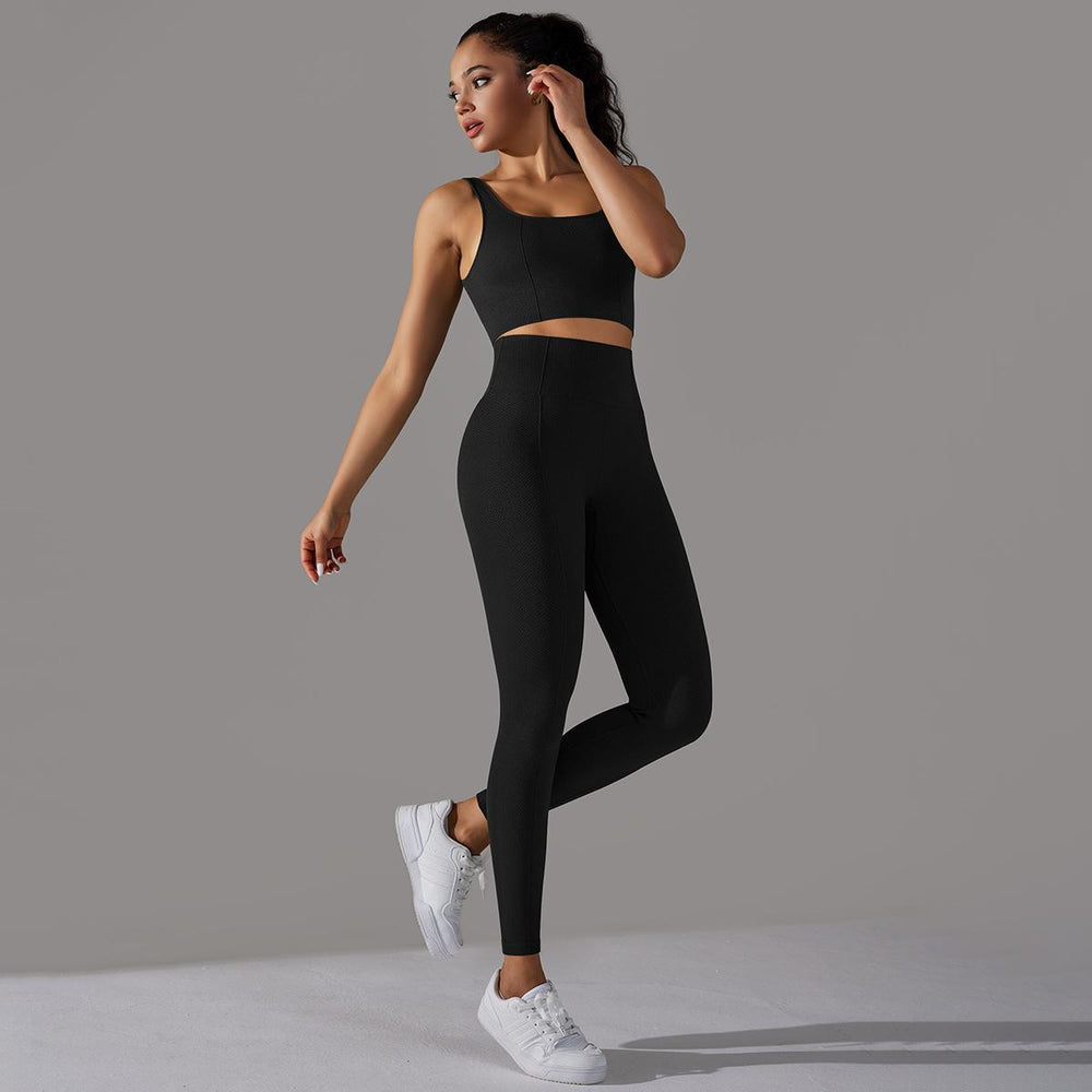 new arrival seamless jacquard knitting yoga wear breathable tight sports suit high waist hip lifting running fitness wear