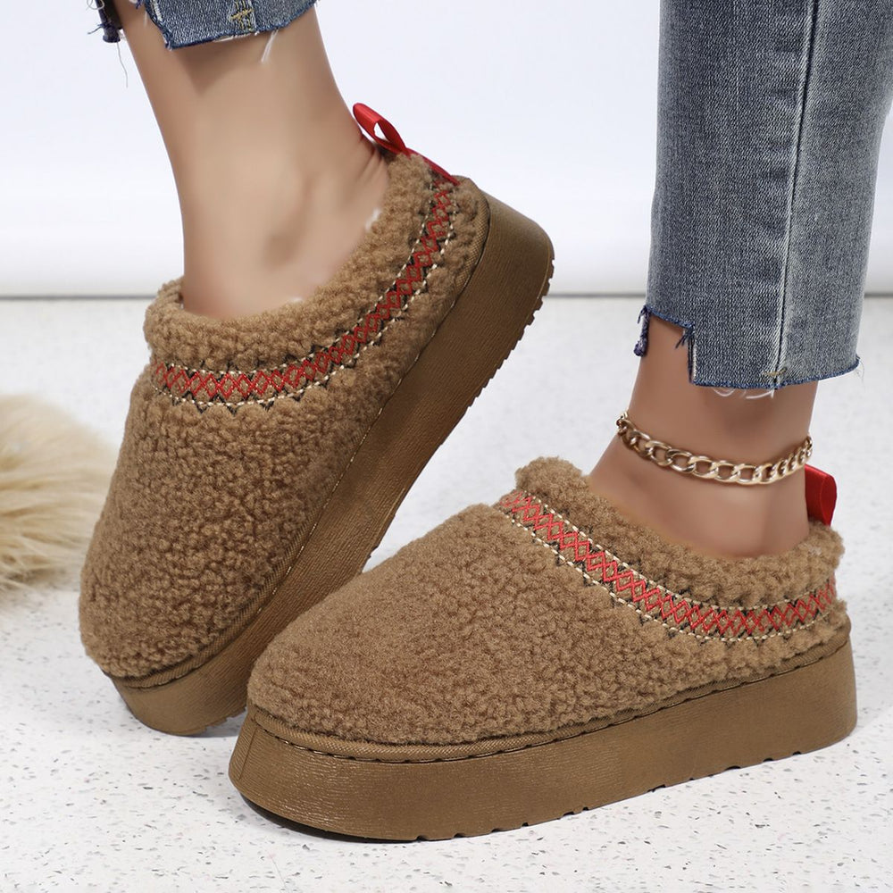 Thick soleoutwearwinter baotou half slippers new arrival ethnic style lace furry half-top export snow cotton slippers