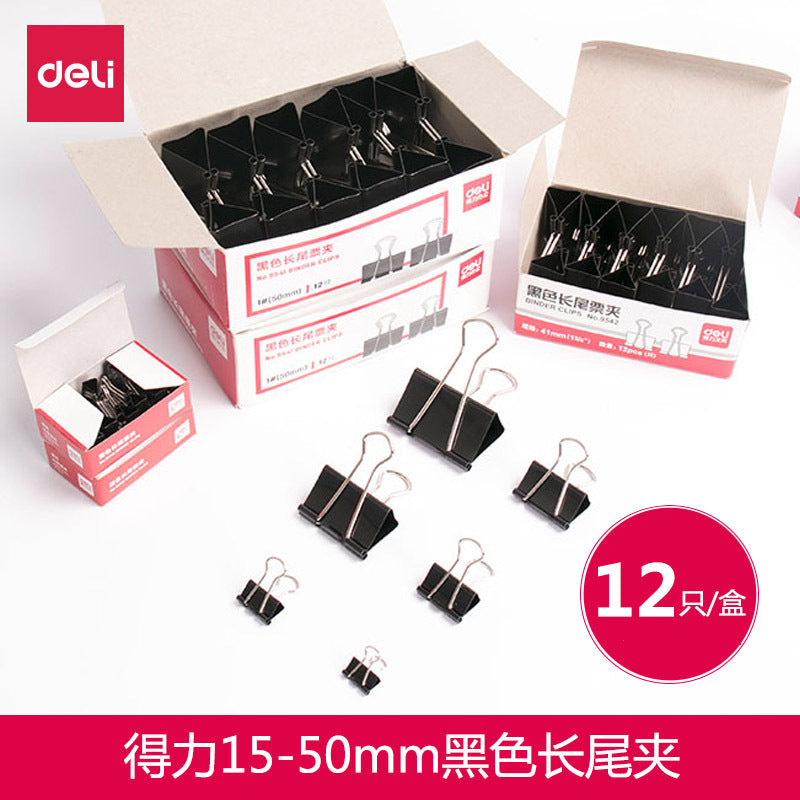 Deli Black Long Tail Clip Large Swallow Tail Clip Medium Financial Bill Clip Small Iron Clip Butterfly Clip Phoenix Tail Clip