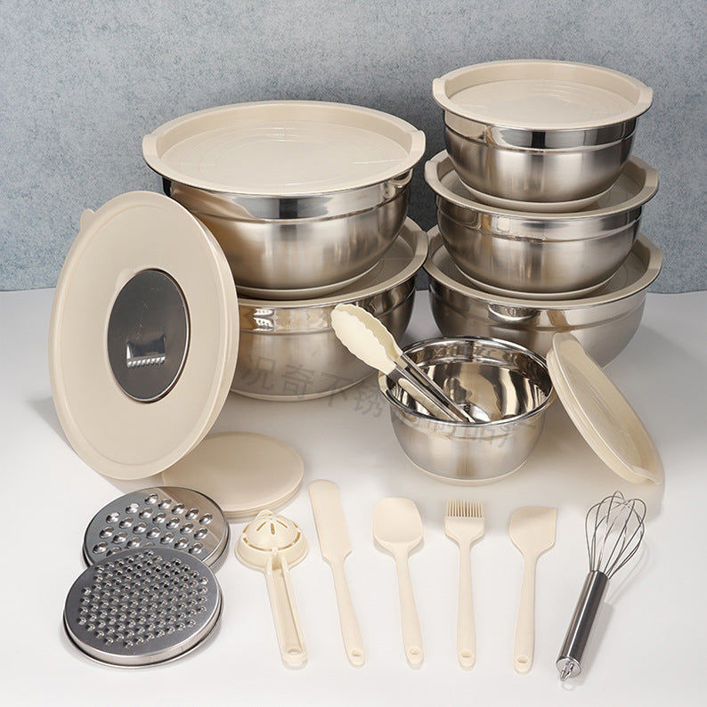 thickened stainless steel salad basin non-slip silicone bottom mixing egg bowl salad cooking basin baking egg bowl