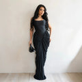 exclusive supply of fashion suspender long skirt, waist-cinching chiffon pleated hip-hugging dress, party dinner dress