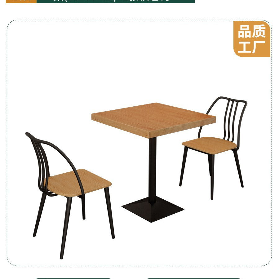 Cafe square table square wrought iron solid wood dining table commercial staff restaurant snack bar table and chair combination 1016