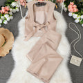 Women's elegant casual sleeveless set: round neck cropped backless top & high-waisted pants - minimalist commute style two-piece