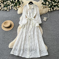 French romantic stand collar lantern sleeve lace dress - women's summer slimming a-line maxi dress - elegant & chic
