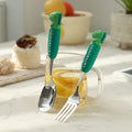 Cartoon dinosaur stainless steel cutlery set - anti-scald handles, forks & spoons, multiple colors available, wholesale children's western dinnerware