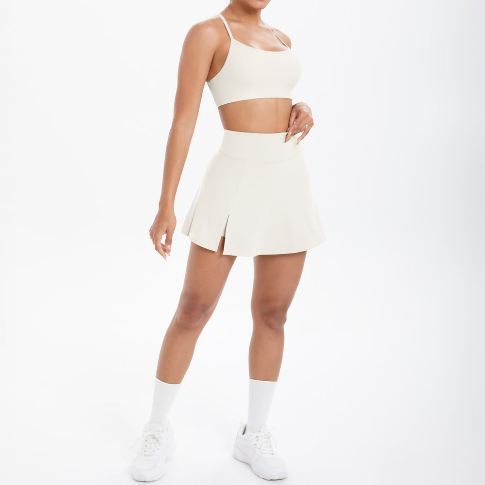 Cloud-feel casual high-waisted tennis skirt sexy strappy back yoga set quick-dry running fitness outfit