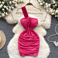 European and american style one-shoulder bandeau dress - women's summer sparkly slim-fit bodycon mini dress